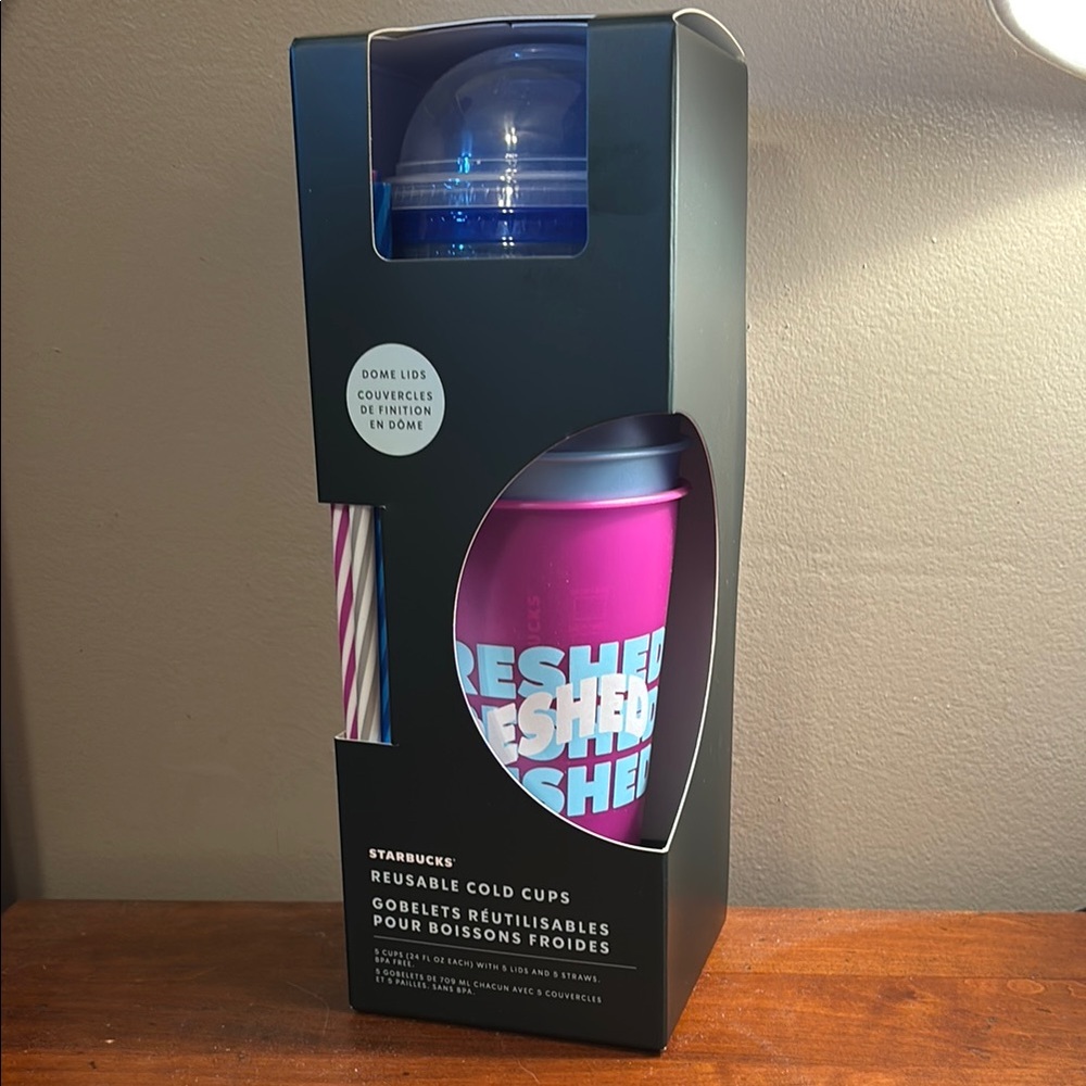 NEW - set of 5 Starbucks Reusable Cold Cups with lids & straws